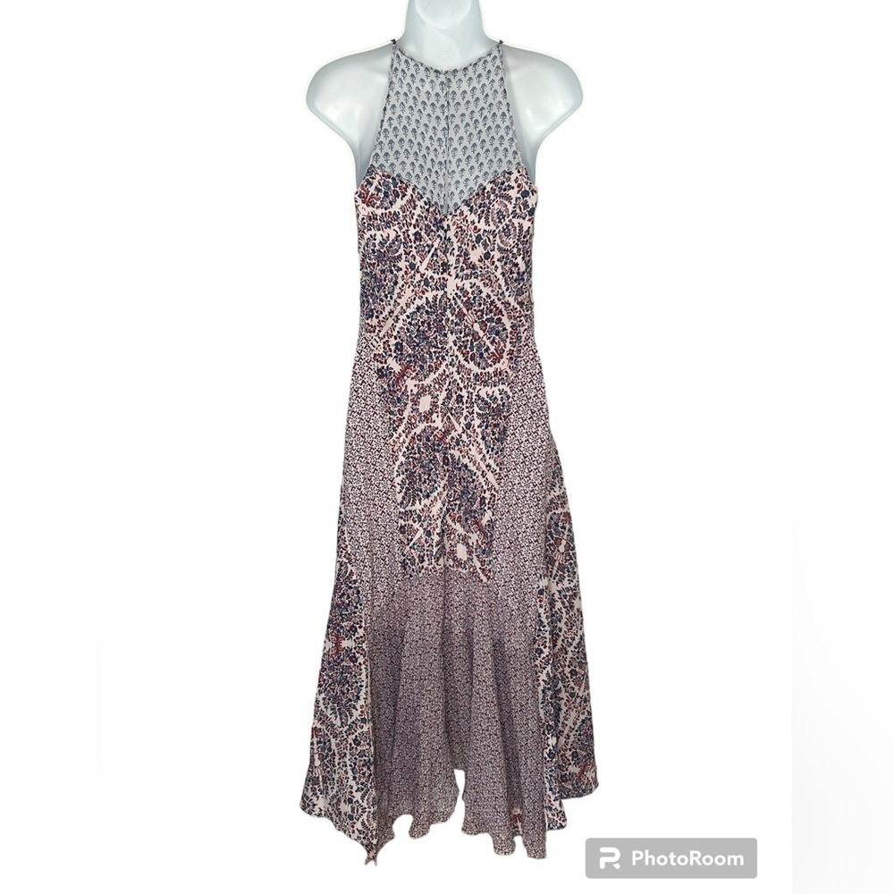 Rebecca Taylor blue red white mixed print silk sleeveless midi dress size 0 - Picture 8 of 14